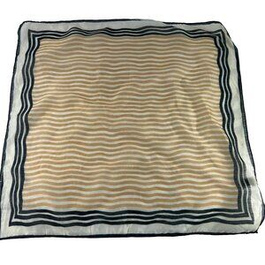 Vintage Sally Gee Rayon Blend Scarf Black Gold Made in Japan 21" Square Stripe